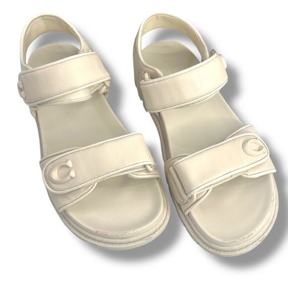 Coach Shoes - Coach Brynn Platform Buckled Leather Platform Size 5 Ivory White Chunky Flat